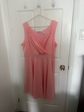 Grace Sleeveless Draped Coral-Pink Midi Dress Like new 2XL